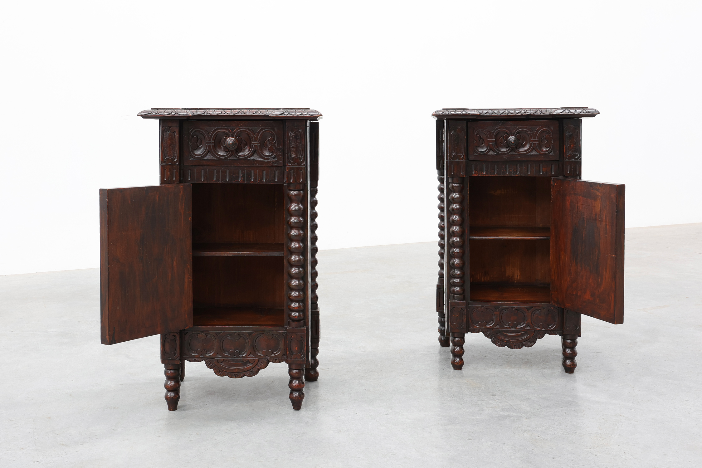 Pair of Breton Carved Oak Bedside Cabinets, France, circa 1900thumbnail
